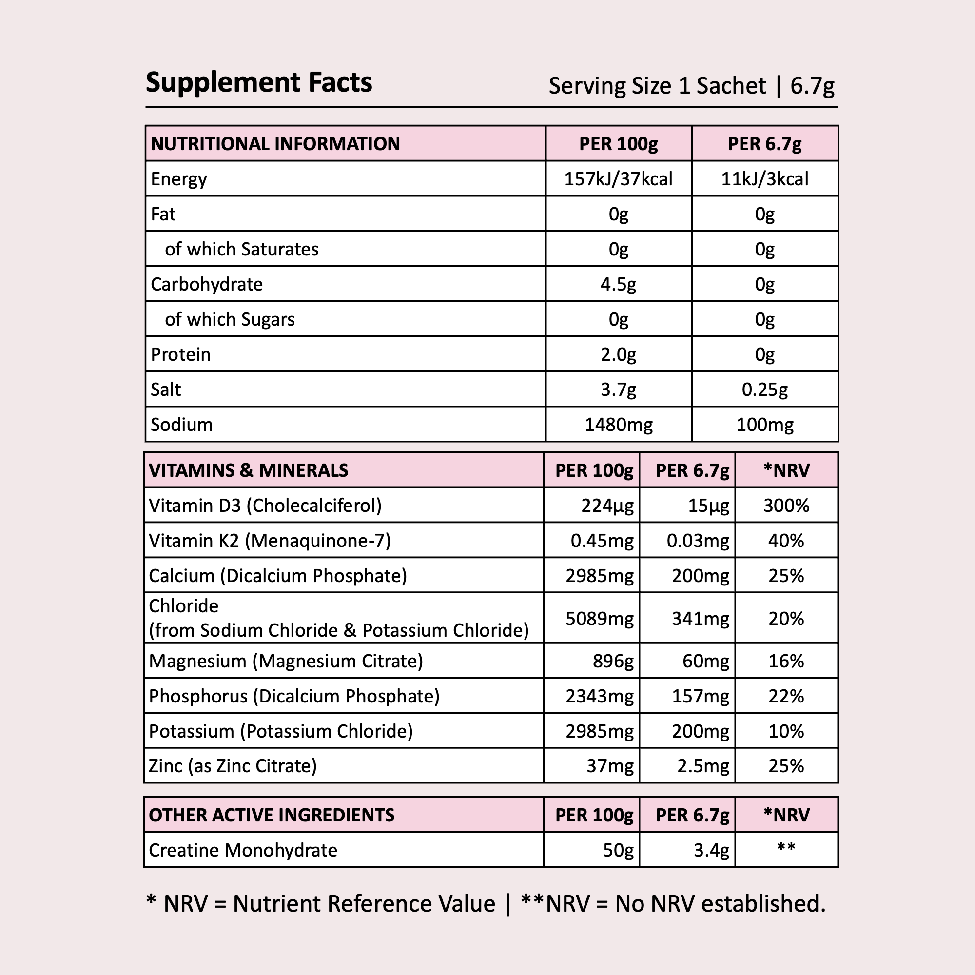 Elevate Hydrate +Creatine GenM MTick Certified Menopause Friendly Drinks Sachets Nutritional Information