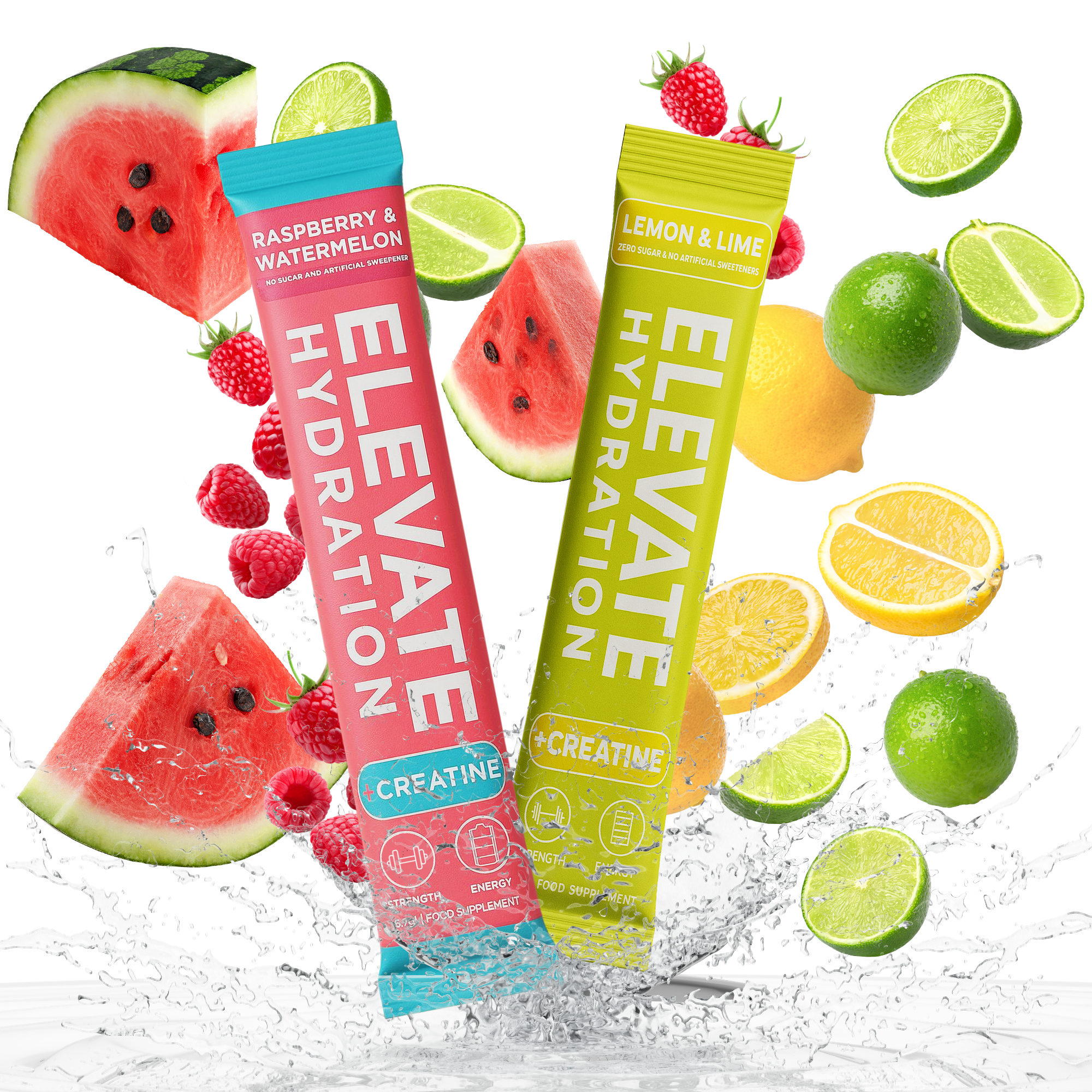 Elevate Hydrate +Creatine GenM MTick Certified Menopause Friendly Raspberry and Watermelon, Lemon and Lime drink sachet