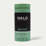 Halo Health & Beauty supplement container on a white background