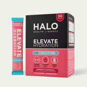 HALO Health & Beauty Elevate Hydration package with a pink sachet.